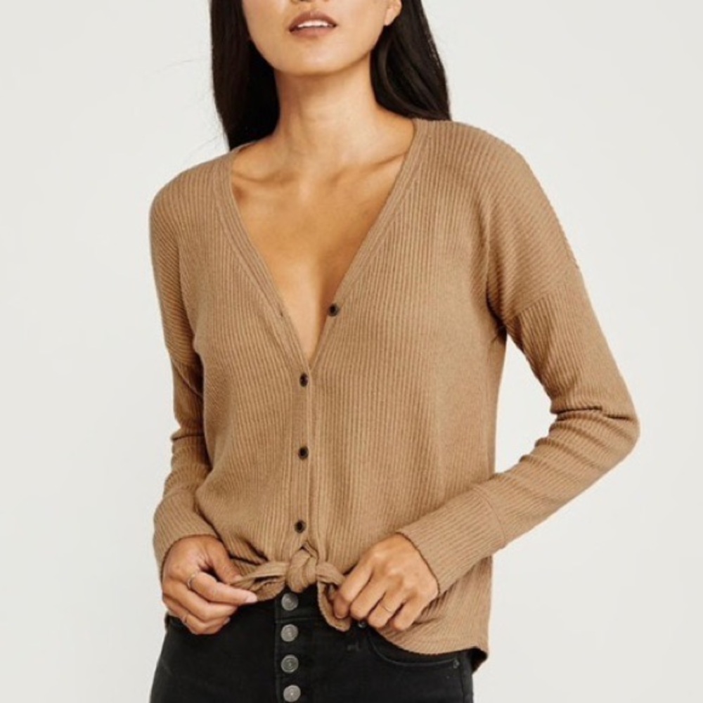 A&F oversized button front tie up cardigan L rust brown